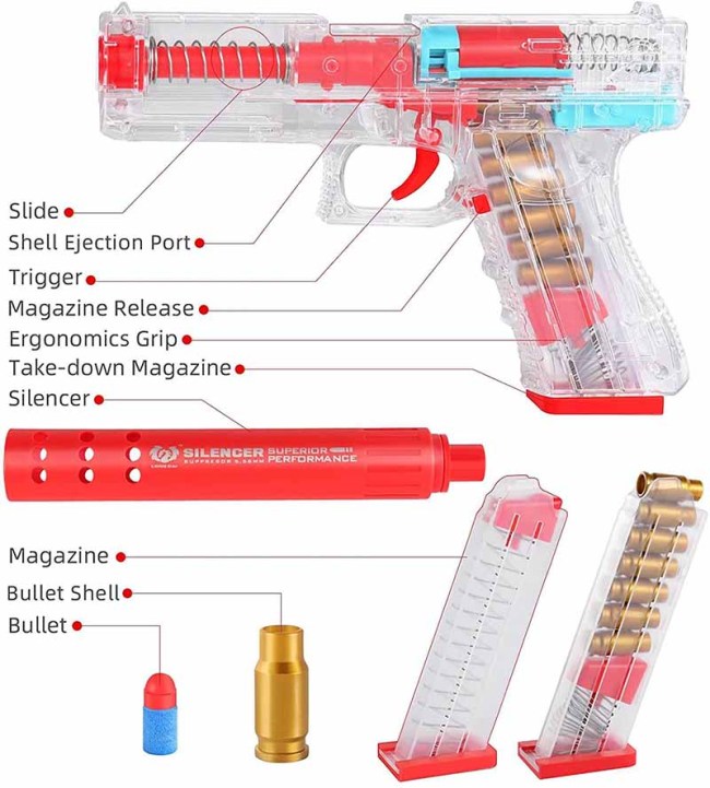 Transparent Shell Ejecting Glock Dart Blaster