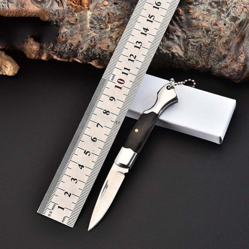 Outdoor Mini Folding Knife Black Stainless Wooden Handle Camping Survival Blade