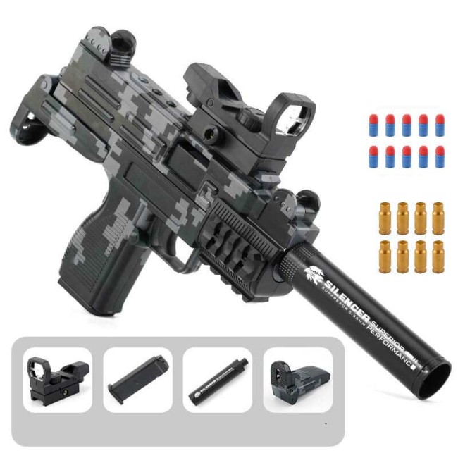Manual Mag-Fed Shell Eject UZI Soft Bullet Blaster Toy Gun