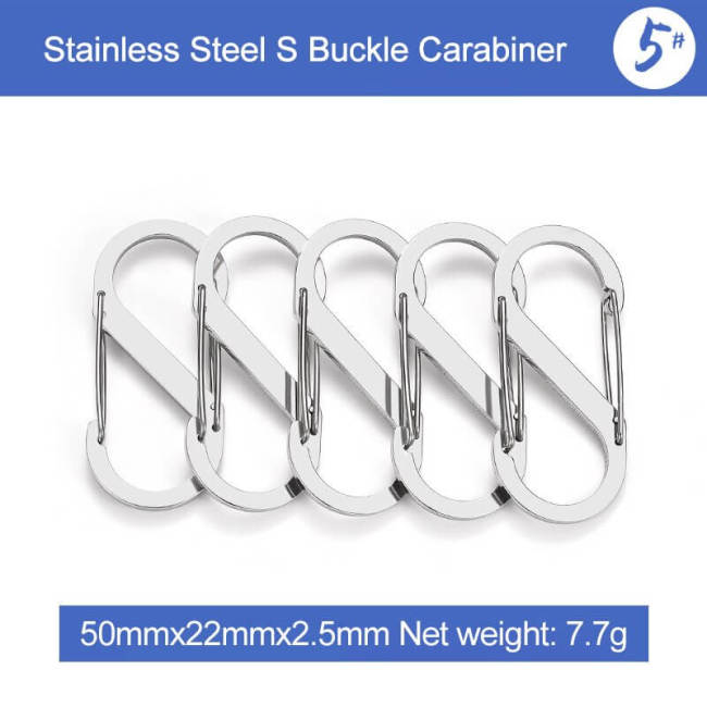 5Pcs S Type Stainless Steel Carabiner With Lock Mini Keychain Hook Anti-Theft Outdoor Camping Backpack Buckle Key-Lock Tool