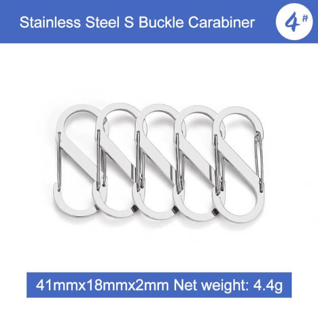 5Pcs S Type Stainless Steel Carabiner With Lock Mini Keychain Hook Anti-Theft Outdoor Camping Backpack Buckle Key-Lock Tool