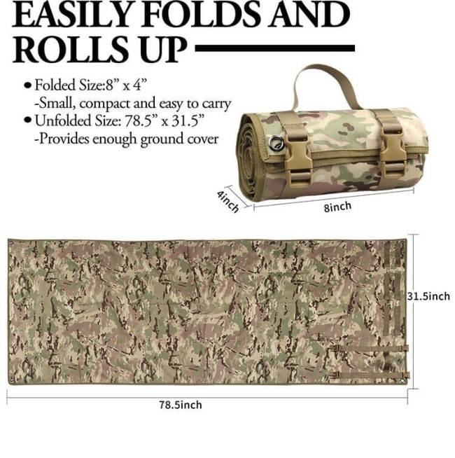 Tactical Lightweight Roll-Up Shooting Mat Non-padded Molle Rifle Cleaning Mat