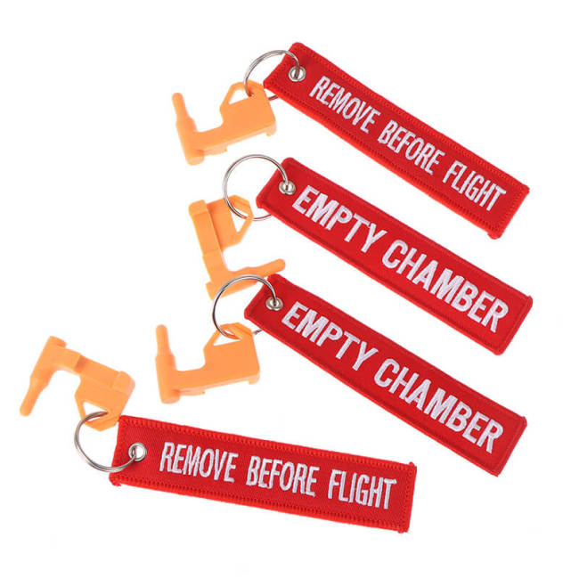2pcs Remove Before Embroidery AR15 Safety Tag Label Key Fobs Keychain Luggage Tag