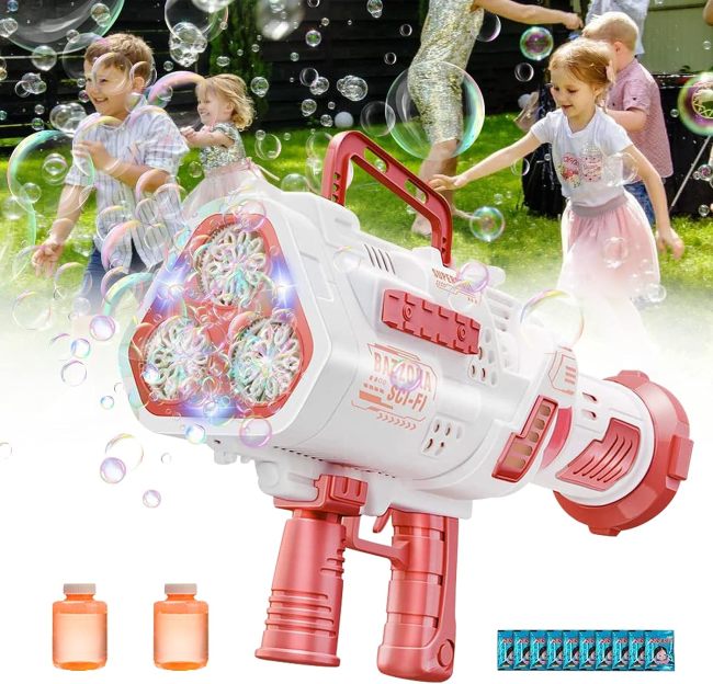 Neptune Bubble Machine Gun - 24 Holes Bazooka Automatic Bubble Blaster with Light for Parties, Wedding, Birthday