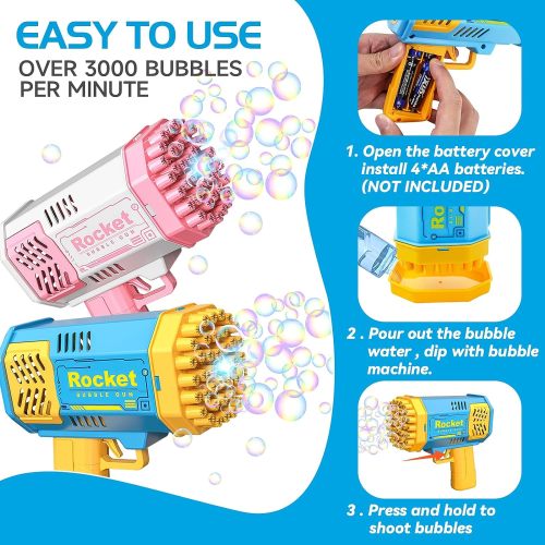 2-Pack 40-Hole Bubble Gun with Flashlight, Rocket Launcher Bubble Machine Bubble Blower Bubble Maker Bazooka Bubble Gun Kids Toy Gifts