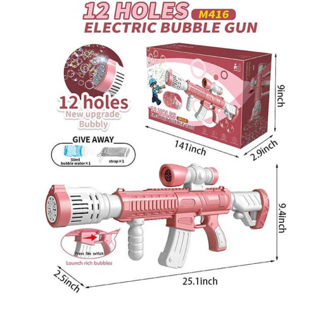 Automatic M416 Bubble Gun Toy Dazzle Light 12 Holes Handheld Electric Boy Girl Gift Children's Toys