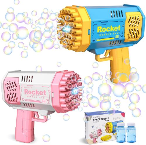2-Pack 40-Hole Bubble Gun with Flashlight, Rocket Launcher Bubble Machine Bubble Blower Bubble Maker Bazooka Bubble Gun Kids Toy Gifts