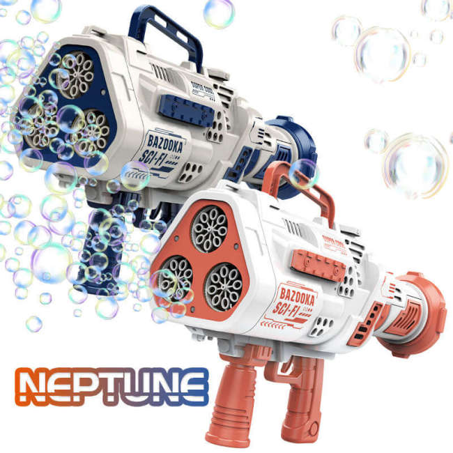 Neptune Bubble Machine Gun - 24 Holes Bazooka Automatic Bubble Blaster with Light for Parties, Wedding, Birthday