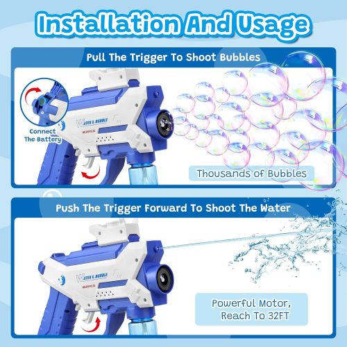 2 in 1 Electric Bubble Gun Machine & Water Squirt for Kids