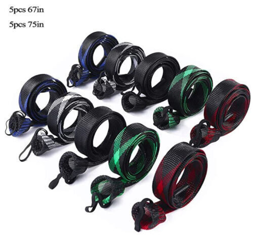 10PCS Fishing Rod Sleeve Braided Mesh Cover Socks Protector Pole 67in / 75in