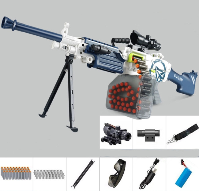 LeHui SAW M249 LMG Machine Gun Foam Blaster-Blue(US Stock)