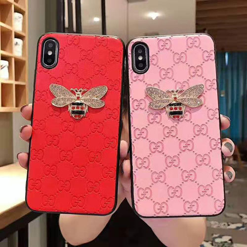 グッチ iphone xr/xs maxケースブランド アイフォン xs/xケース可愛いミツバチキラキラ iphone 8/7plusケースファッション大人気高級