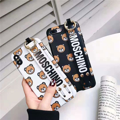 モスキーノ iphone xr/xsケース 可愛い Moschino iphonex/8plusケース 熊 アイフォン10R/xs maxケース ハンドベルト付け 激安新品