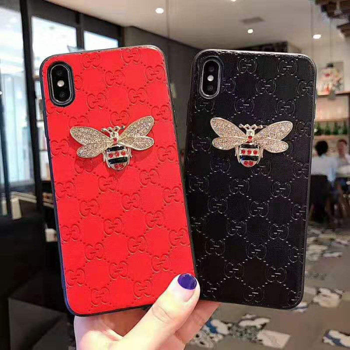グッチ iphone xr/xs maxケースブランド アイフォン xs/xケース可愛いミツバチキラキラ iphone 8/7plusケースファッション大人気高級