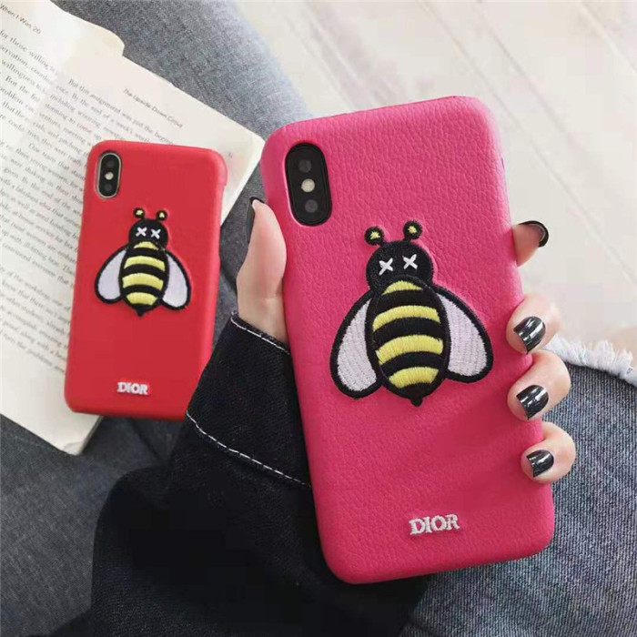 Dior ディオールiphone xr/xs maxケースレディース向けiphone XI/11/Xケース可愛い刺繍ミツバチ アイフォン 8/7plusケース人気お洒落