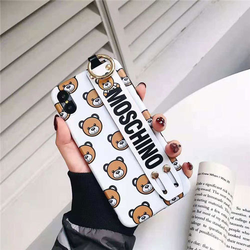 モスキーノ iphone xr/xsケース 可愛い Moschino iphonex/8plusケース 熊 アイフォン10R/xs maxケース ハンドベルト付け 激安新品