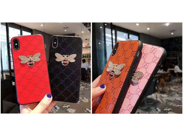 グッチ iphone xr/xs maxケースブランド アイフォン xs/xケース可愛いミツバチキラキラ iphone 8/7plusケースファッション大人気高級