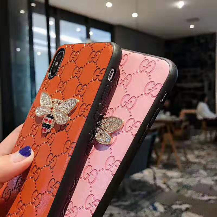 グッチ iphone xr/xs maxケースブランド アイフォン xs/xケース可愛いミツバチキラキラ iphone 8/7plusケースファッション大人気高級