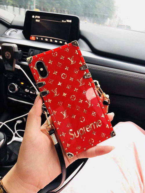 シュプリームxルイヴィトンコラボ iphone 9/xs plusケース 人気潮流 ブランド supreme アイフォン x plus/8 カバー ストラップ付け レデイース向け