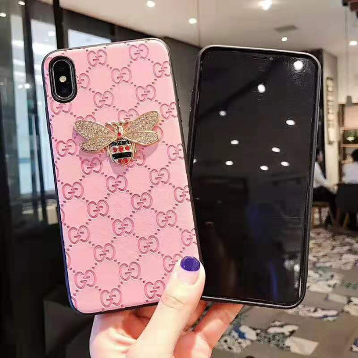 グッチ iphone xr/xs maxケースブランド アイフォン xs/xケース可愛いミツバチキラキラ iphone 8/7plusケースファッション大人気高級