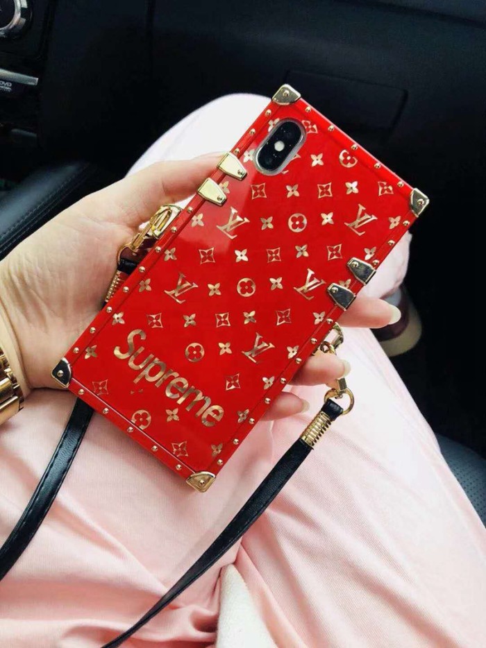 シュプリームxルイヴィトンコラボ iphone 9/xs plusケース 人気潮流 ブランド supreme アイフォン x plus/8 カバー ストラップ付け レデイース向け