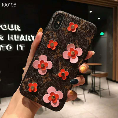 ルイヴィトン iphone xrケース アイフォンxs maxカバー ブランド おしゃれ 花飾り iPhone x/7/8plusケース 人気 芸能人愛用