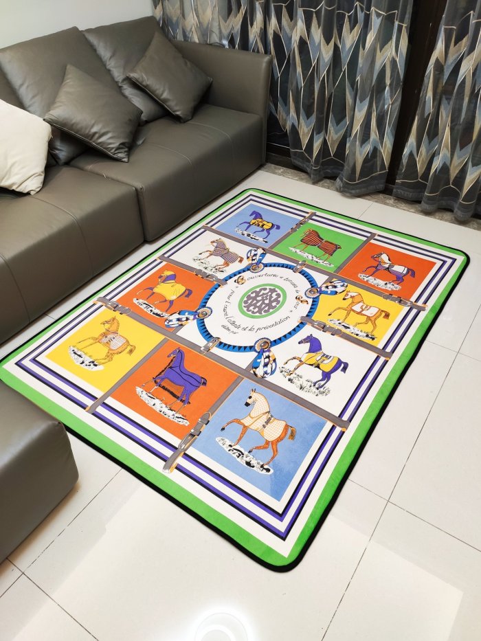 カーペット　エルメス/HERMES　じゅうたん絨毯　ラグマット　子供プレイマット　ウォッシャブル　吸水マット滑り止め付　選べる3種