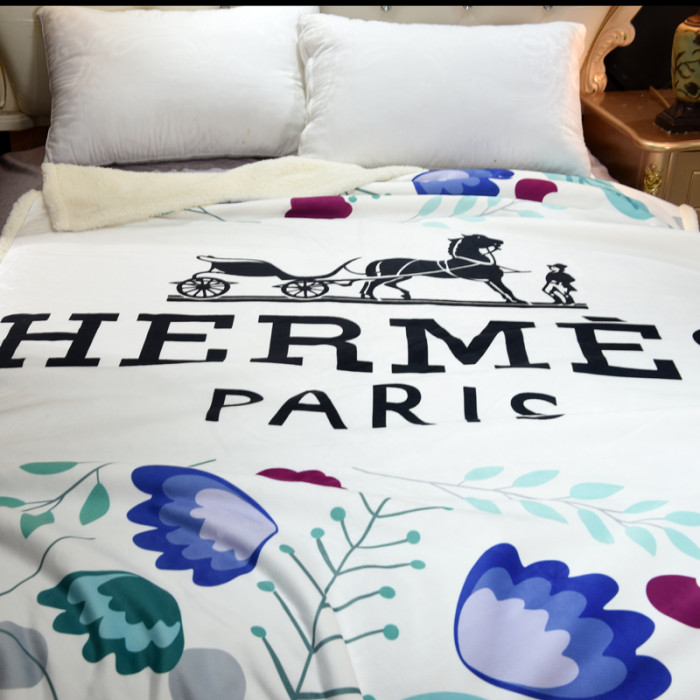 エルメス　HERMES　ひざ掛け毛布　ホワイト　人気ブランケット　毛布　ボア あったか　ひざ掛け毛布