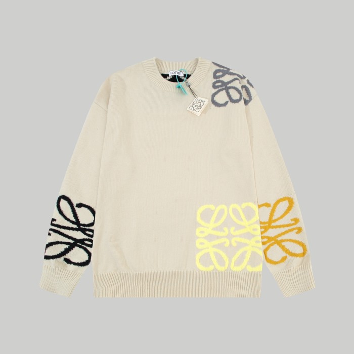 入手困難 ロエベ 激安通販 定番LOGOジャカードヘッダー丸首ニットセーター