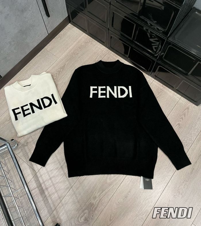 超話題! フェンディ n級品 ジャカードハイバージョンカップル定番丸首ニットセーター2色