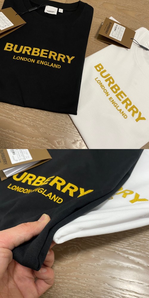 ★超人気 バーバリー スーパーコピー 金糸アルファベット万針刺繍ラウンドネック男女同型半袖Tシャツ2色