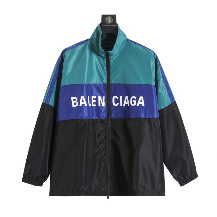 追跡付 バレンシアガ 偽物通販 Balenciaga緑と青のパッチワークスローガン突撃ジャケット