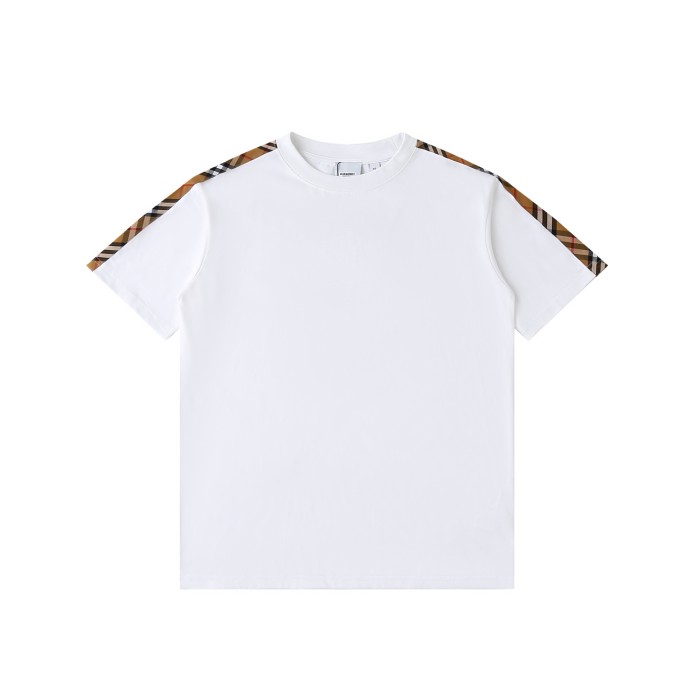 追跡付 バーバリー 激安通販 Burberryチェックのショルダーに丸首の半袖Tシャツをパッチワーク2色