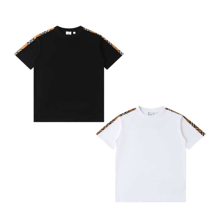 追跡付 バーバリー 激安通販 Burberryチェックのショルダーに丸首の半袖Tシャツをパッチワーク2色