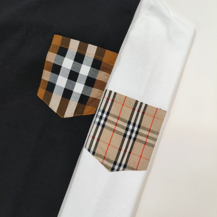 大人気 バーバリー 激安通販 定番チェックポケットパッチワークカジュアルクルーネック半袖Tシャツ2色