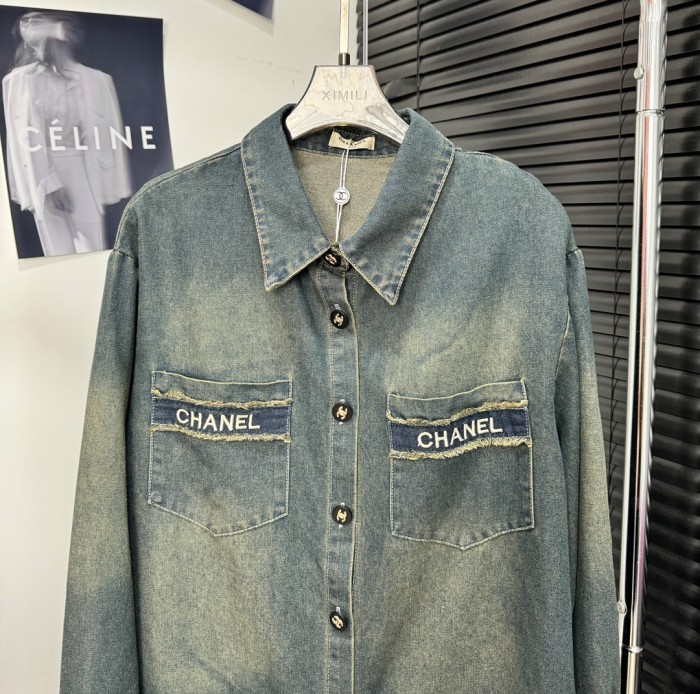新作 シャネル スーパーコピー 24SS新作小香中古刺繍レトロ水洗デニムシャツコート