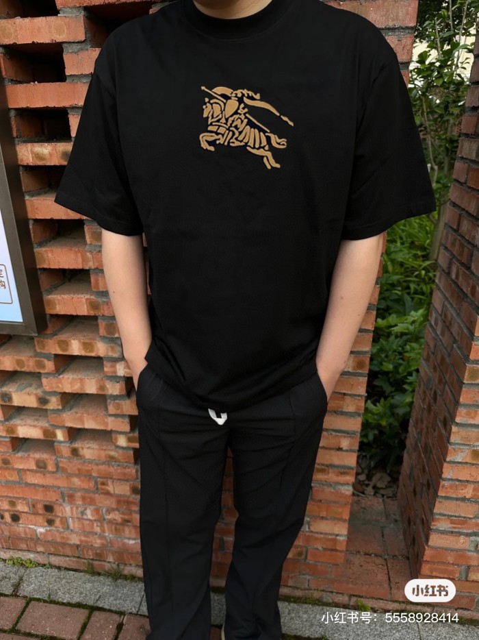 超話題! バーバリー コピーおすすめ 2024春夏新作タオル刺繍戦馬ロゴ丸首半袖Tシャツ3色