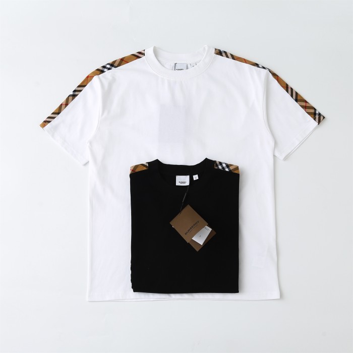 追跡付 バーバリー 激安通販 Burberryチェックのショルダーに丸首の半袖Tシャツをパッチワーク2色