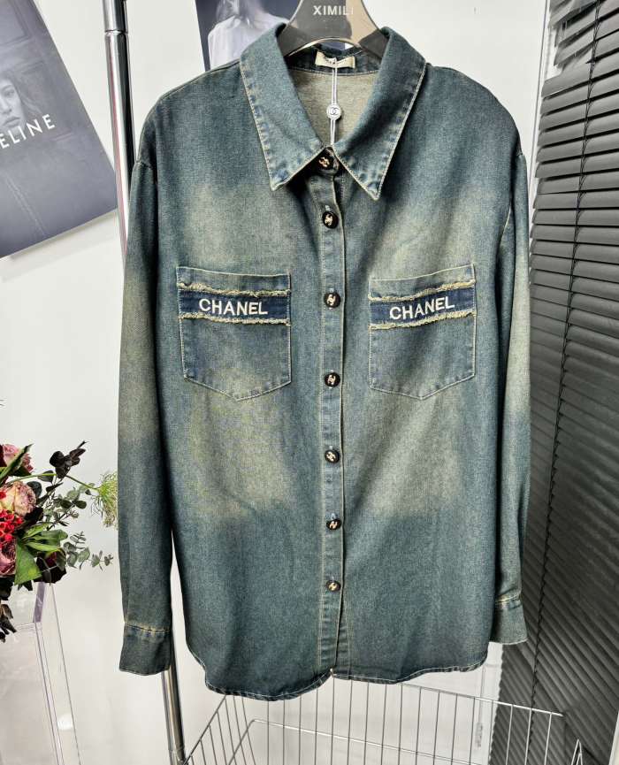 新作 シャネル スーパーコピー 24SS新作小香中古刺繍レトロ水洗デニムシャツコート