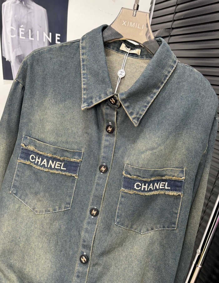 新作 シャネル スーパーコピー 24SS新作小香中古刺繍レトロ水洗デニムシャツコート