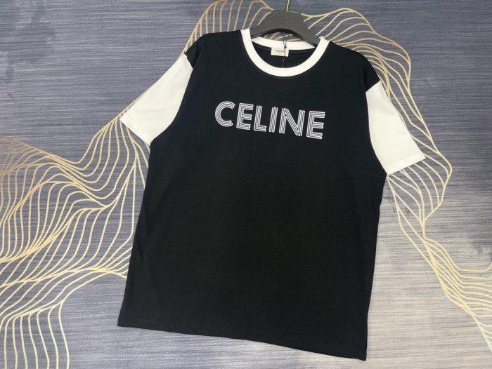 一目惚れ♪ セリーヌ スーパーコピー 2024春夏新作パッチワークカラーロゴ丸首半袖Tシャツ2色