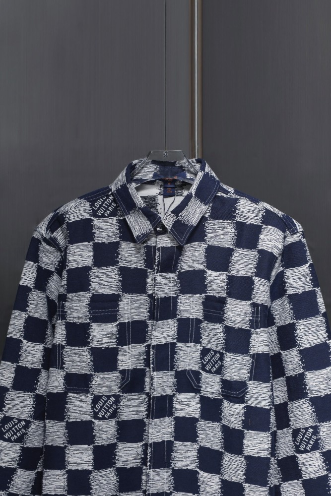 高品質 ディオール n級品 24 SSブルーチェッカー開襟長裏地Si全幅Damier Rushジャカード
