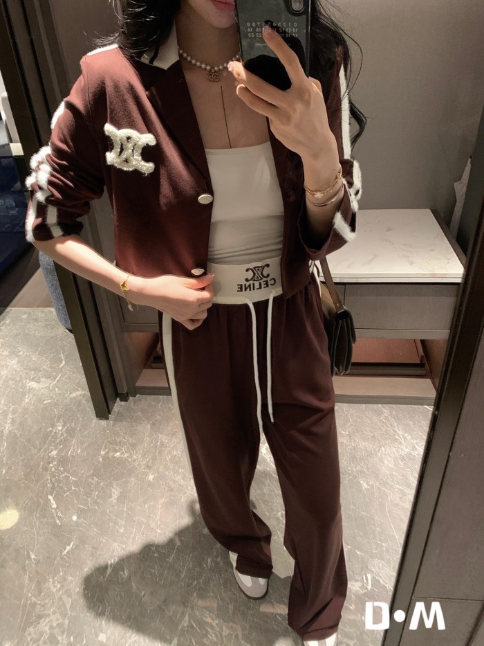 高品質 セリーヌ 激安偽物 24 SS春先新作ショート丈コートハイウエストワイドパンツスーツ