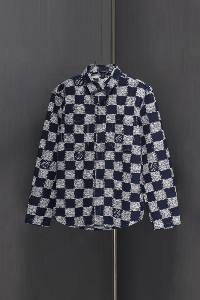高品質 ディオール n級品 24 SSブルーチェッカー開襟長裏地Si全幅Damier Rushジャカード