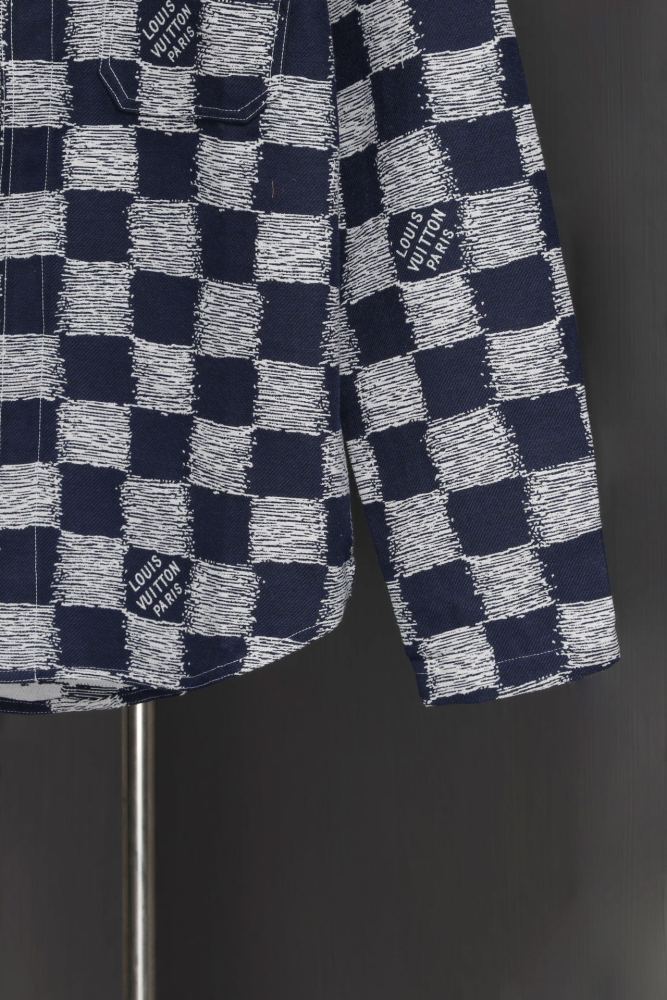 高品質 ディオール n級品 24 SSブルーチェッカー開襟長裏地Si全幅Damier Rushジャカード