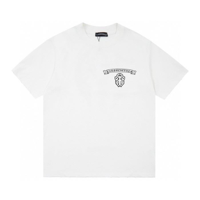 使い勝手良し クロムハーツ 偽物通販 限定立体植毛クロススモールロゴカジュアル半袖Tシャツ