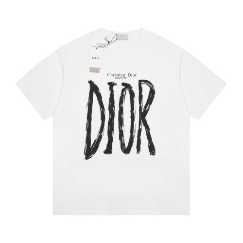 新作 ディオール 偽物通販 アルファベット手描きプリントTシャツ