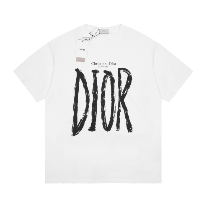 新作 ディオール 偽物通販 アルファベット手描きプリントTシャツ