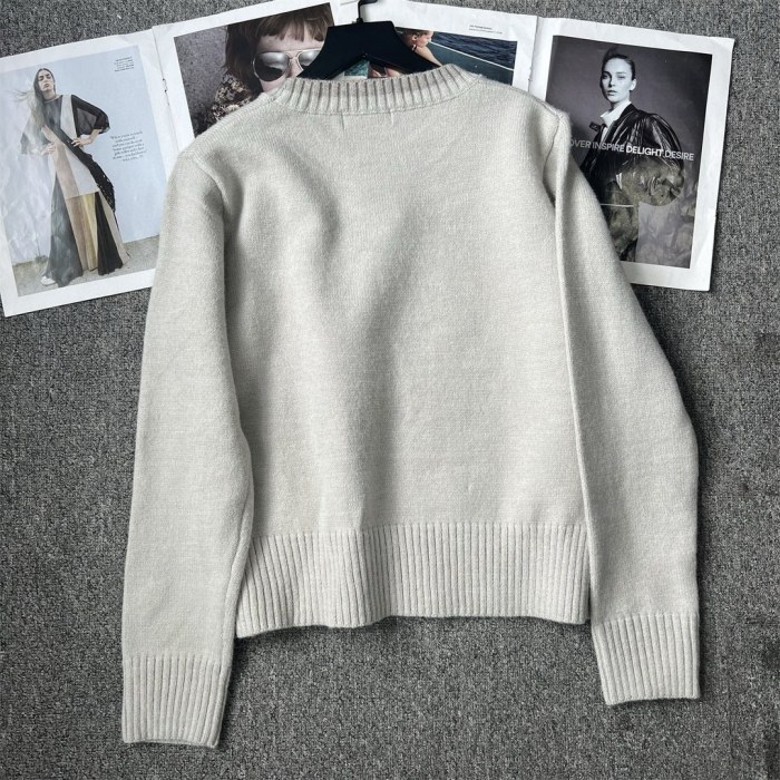 新作 ロエベ n級品 Loewe胸もと定番ロゴ刺繍襟口綴りカラーデザイン丸首長袖プルオーバーニットセーター2色
