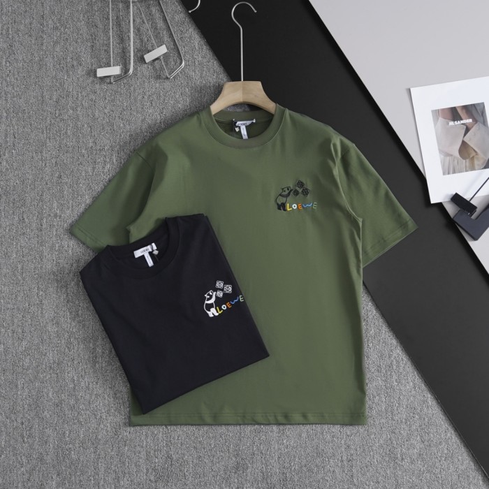 稀少 ロエベ コピーおすすめ 24 SS春夏新作ロエベロゴ刺繍ラウンドネック半袖Tシャツ2色